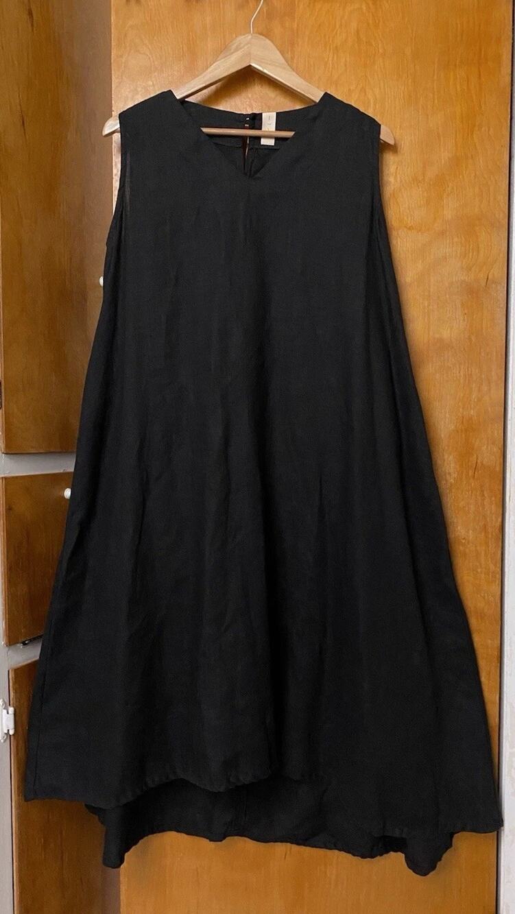Limo Linen V Neck Tent Midi Dress Lagenlook Boho Oversized Size U Spain Black